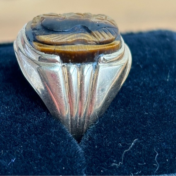 Vintage Estate Men's 10k Yellow Gold Tiger's Eye Cameo Ring Sz 8.75 - Picture 4 of 16
